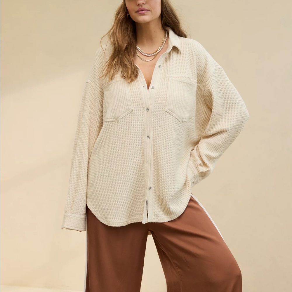 New Aerie cream waffle anytime shirt